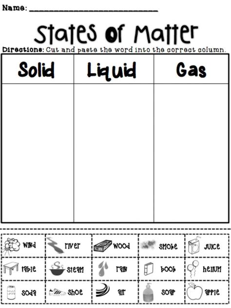 states of matter worksheet answers 5th grade